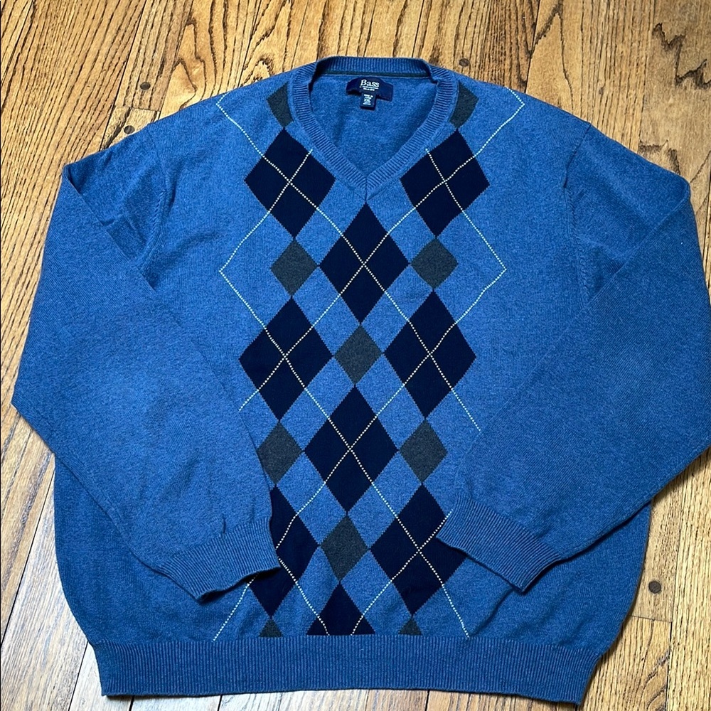 Bass sz XXL vintage 100% cotton V-Neck Sweater with Argyle Pattern